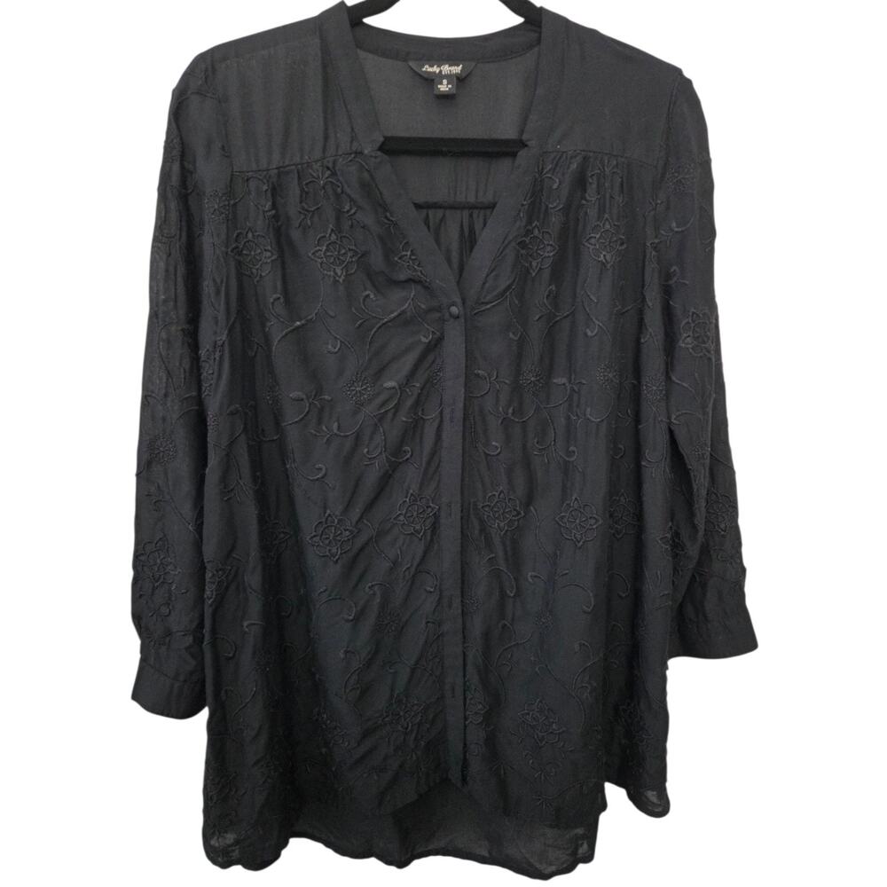 Lucky Brand Black Sz Small S Embroidered Black Shirt Goth Whimsigoth Artsy